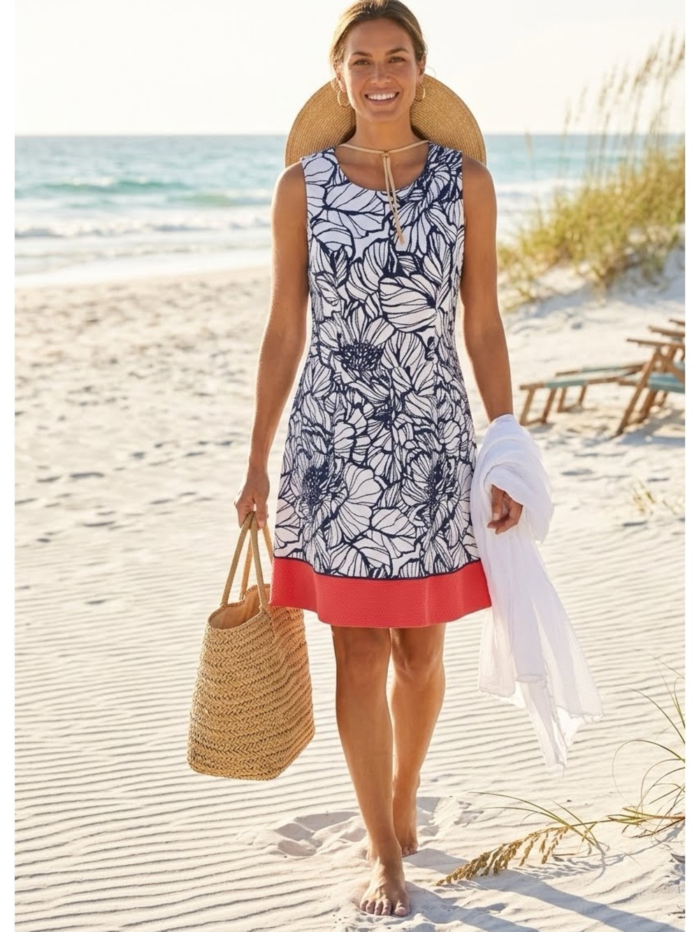 The Limited Blue and White Floral Sleeveless Pique Dress SZ 10 Vibrant Nautical